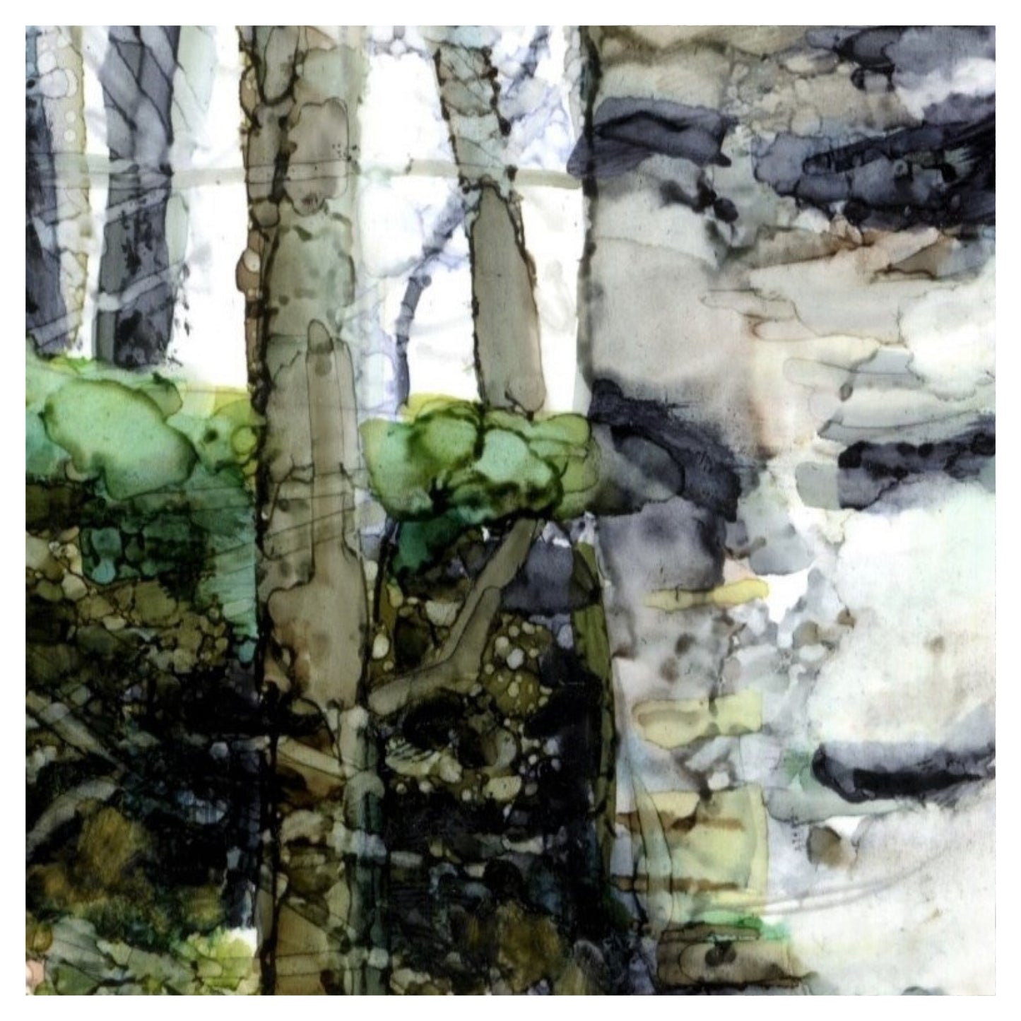 Langsett Reservoir Birches with Ferns in Alcohol Inks