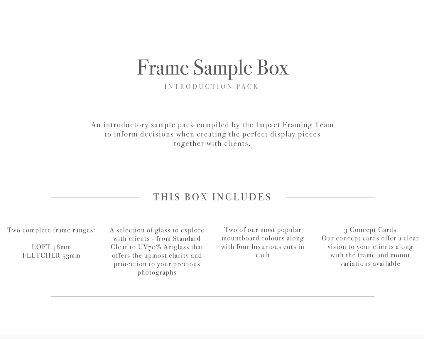 Frame Sample Box | Introduction Pack