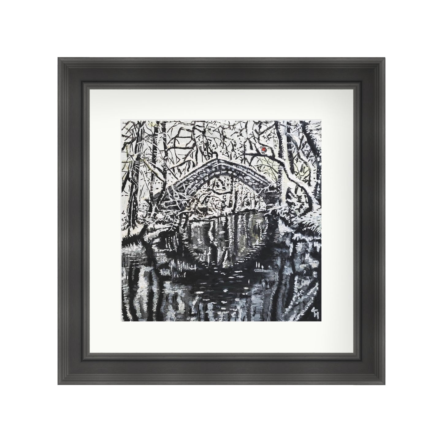 Snowy Willow Bridge with red