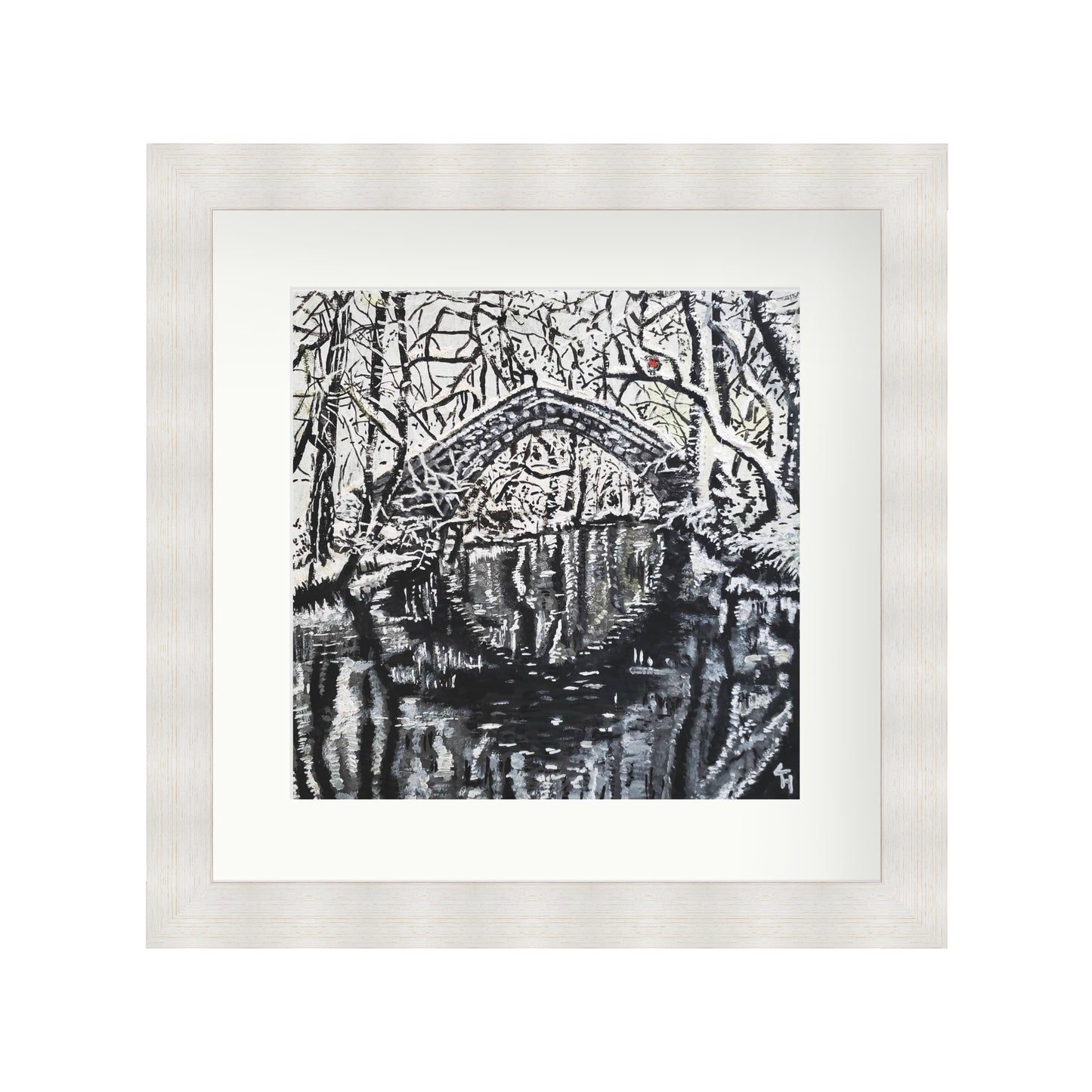 Snowy Willow Bridge with red