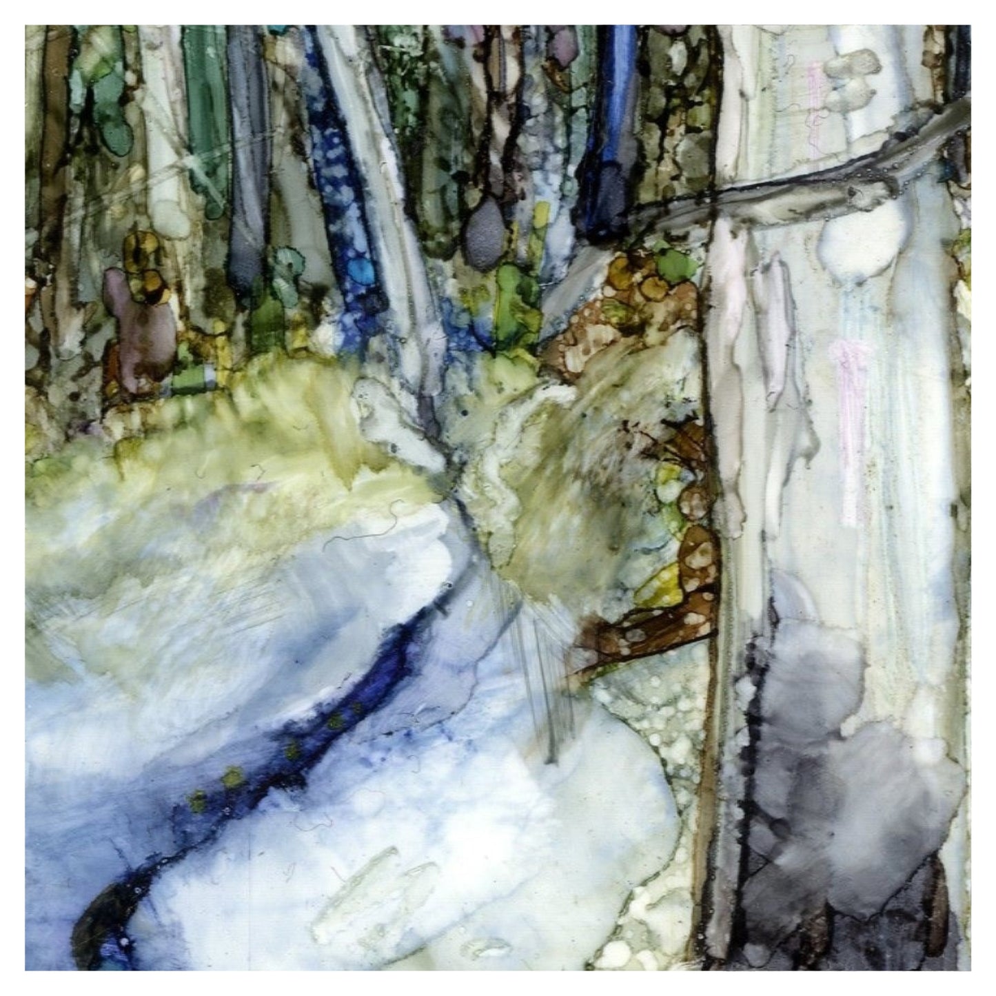 Winter Woodland with Stream in Alcohol Ink