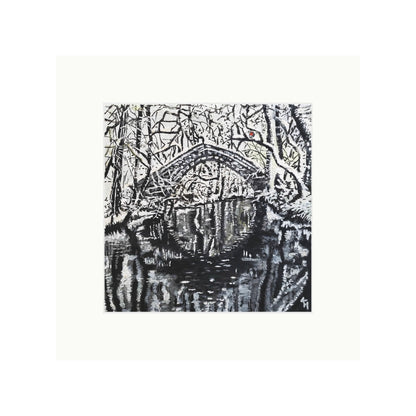 Snowy Willow Bridge with red