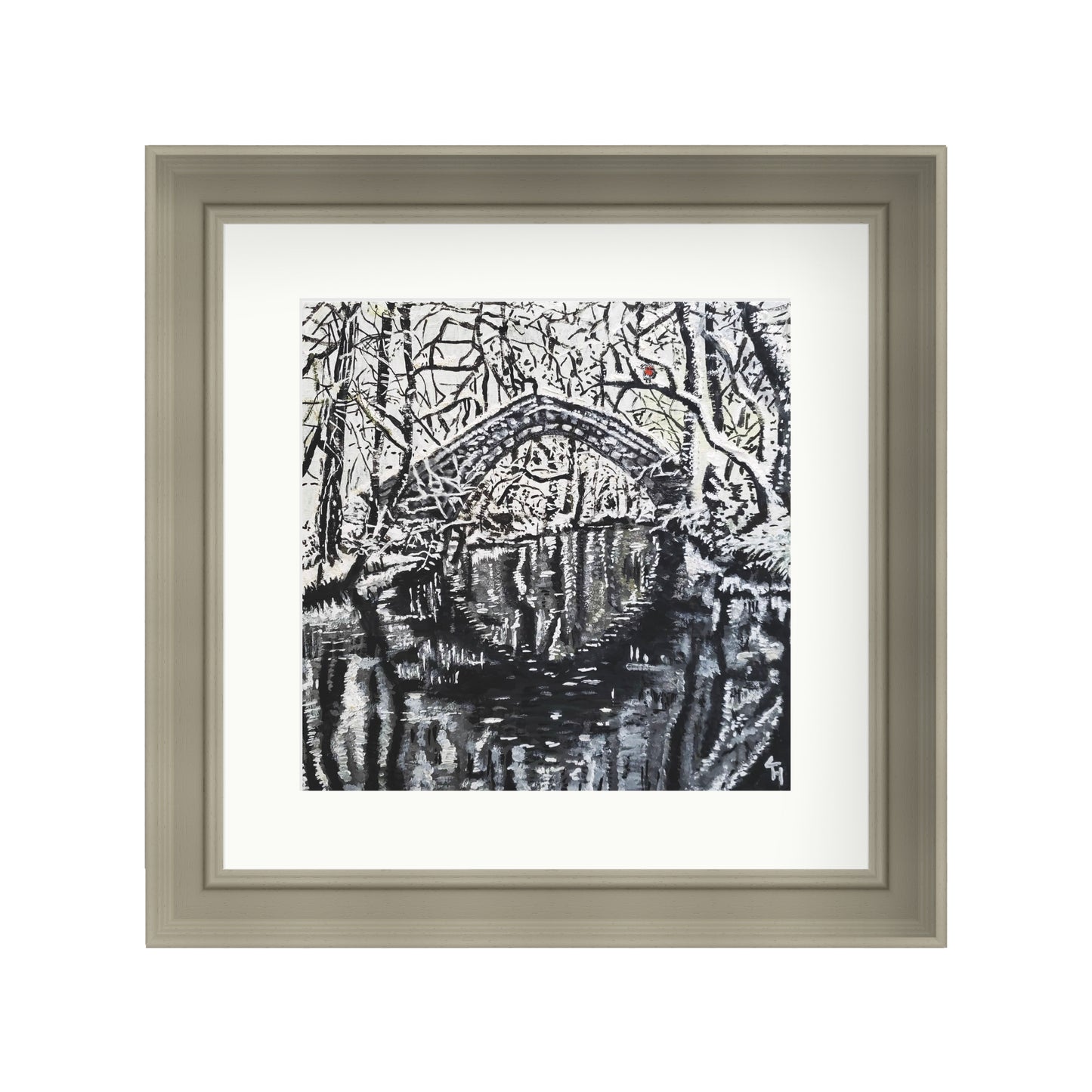 Snowy Willow Bridge with red